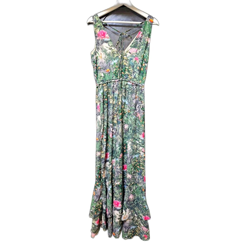 Garden Party Maxi Dress H&M Tropical Floral Birds Flowy Spring 6 - Picture 2 of 5